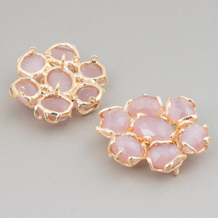 Messing-Zwischenkomponente mit 7 Katzenaugen-Cabochons 1pc Pulver