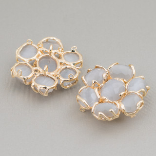 Messing-Zwischenstück mit 7 Katzenaugen-Cabochons, 1 Stück, grau