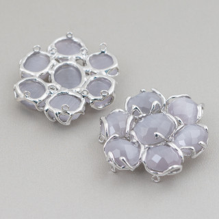 Componente Intramezzo Di Ottone Con 7 Cabochon Di Occhio Di Gatto 1pz Rodiato Grigio