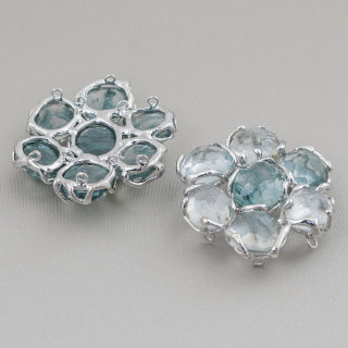 Componente Intramezzo Di Ottone Con 7 Cabochon Di Pietre Dure 1pz Phantom Quartz Rodiato