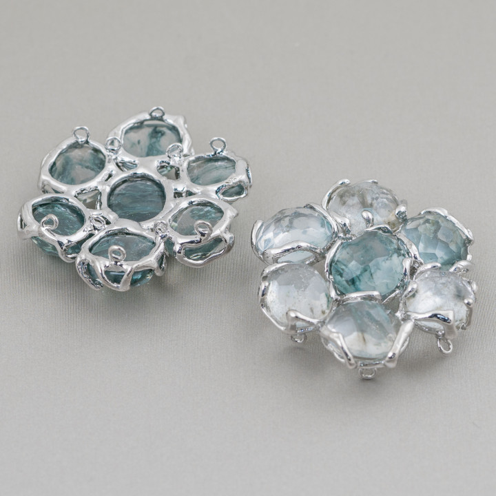 Messing-Zwischenkomponente mit 7 Edelstein-Cabochons 1pc Phantomquarz Rhodium