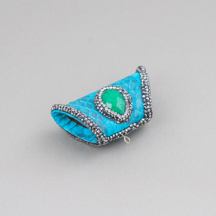 Componente de incrustación de cuero de imitación con diamantes de imitación marcasita trapezoidal con piedras duras 52x26mm 1 ud