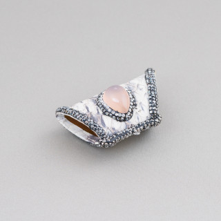 Συνθετικό δέρμα Ενδιάμεσο Εξάρτημα Με Τραπεζοειδή Μαρκασίτη Στρας Με Ημιπολύτιμες Πέτρες 52x26mm 1τμχ MOD10