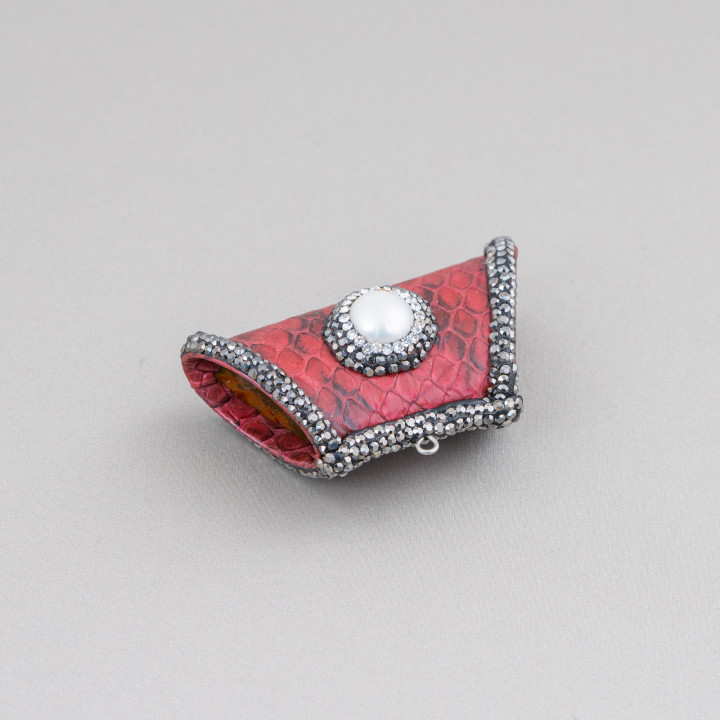 Faux Leather Intermediate Component With Trapezoid Marcasite Rhinestones With Semi-precious Stones 52x26mm 1pc MOD16