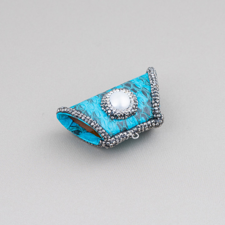 Componente Intramezzo Di SimilPelle Con Strass Marcasite A Trapezio Con Pietre Dure 52x26mm 1pz MOD17