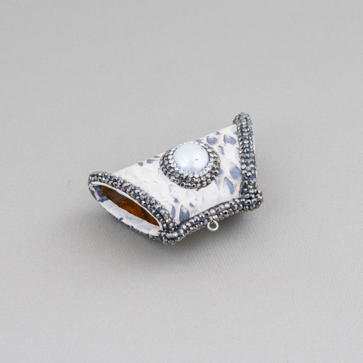 Composant Intermédiaire Simili Cuir Avec Strass Marcassite Un Trapèze Avec Pierres Dures 52x26mm 1pc MOD18