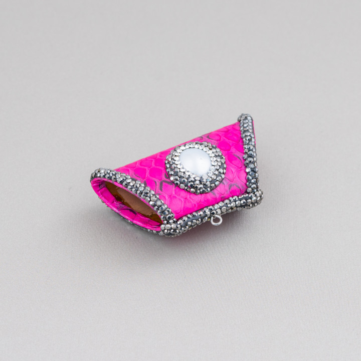 Componente Intramezzo Di SimilPelle Con Strass Marcasite A Trapezio Con Pietre Dure 52x26mm 1pz MOD19