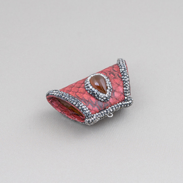 Faux Leather Intermediate Component With Trapezoid Marcasite Rhinestones With Semi-precious Stones 52x26mm 1pc MOD2