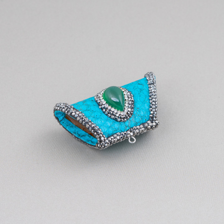 Composant d'incrustation en simili cuir avec strass Marcassite Un trapèze avec pierres dures 52x26mm 1pc MOD6