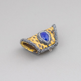 Componente Intramezzo Di SimilPelle Con Strass Marcasite A Trapezio Con Pietre Dure 52x26mm 1pz MOD9