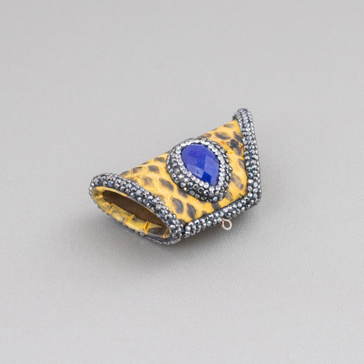 Componente Intramezzo Di SimilPelle Con Strass Marcasite A Trapezio Con Pietre Dure 52x26mm 1pz MOD9