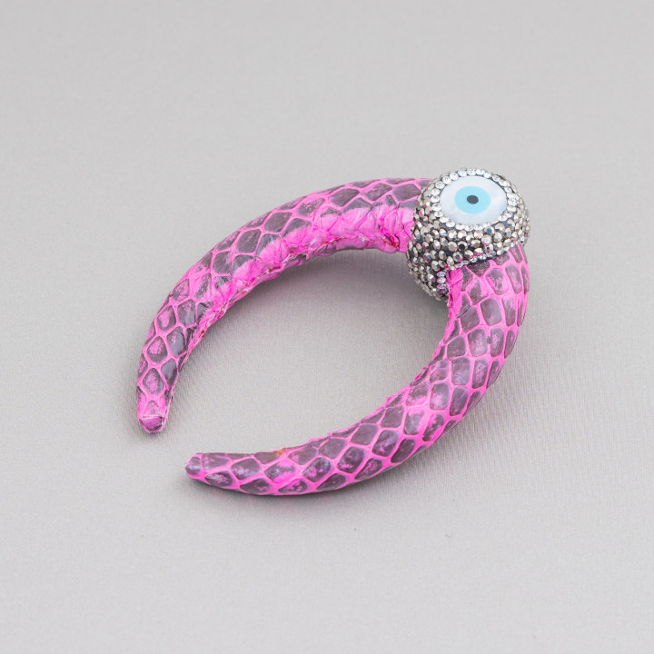 Componente Intramezzo Di SimilPelle Con Strass Marcasite E Pietre Dure Cabochon 50x70mm 1pz Fucsia