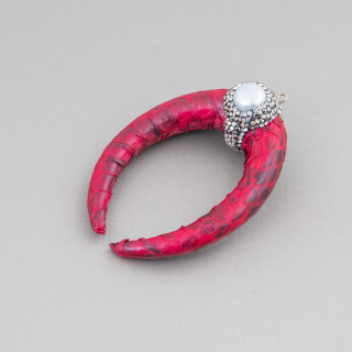 Composant Intermédiaire Similicuir Avec Strass Marcassite Et Pierres Cabochon 50x70mm 1pc MOD3 Rouge