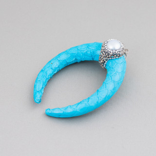 Faux Leather Intermediate Component With Marcasite Rhinestones And Semi-precious Stones Cabochon 50x70mm 1pc MOD3 Turquoise