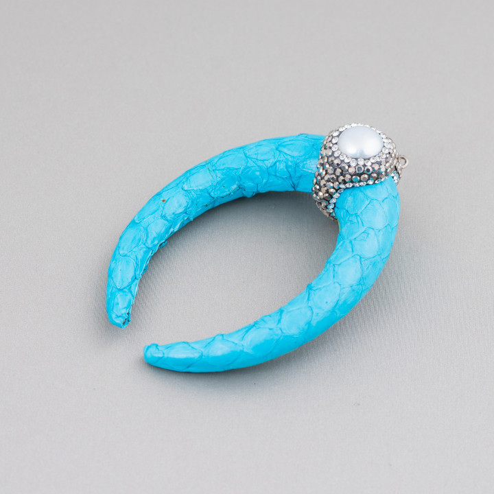 Similicuir Composant Intermédiaire Avec Strass Marcassite Et Pierres Cabochon 50x70mm 1pc MOD3 Turquoise