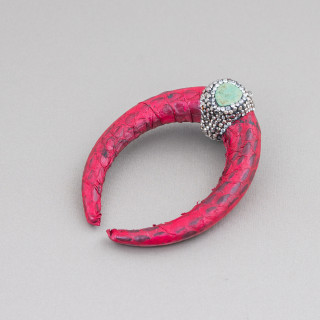 Composant Intermédiaire Similicuir Avec Strass Marcassite Et Pierres Cabochon 50x70mm 1pc MOD4 Rouge