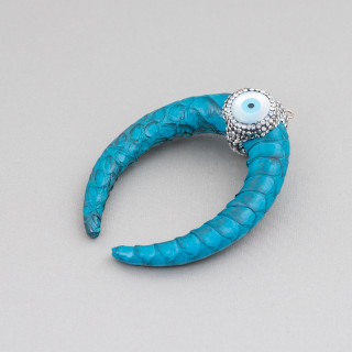 Component of imitation leather with Marcasite rhinestones and cabochon semiprecious stones 50x70mm 1pc teal