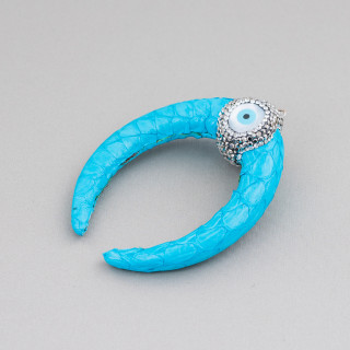 Composant Intermédiaire Similicuir Avec Strass Marcassite Et Pierres Cabochon 50x70mm 1pc Turquoise