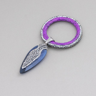 Intermediate Component Of Cat's Eye Simulation Leather And Marcasite Rhinestones 45x90mm 1pc