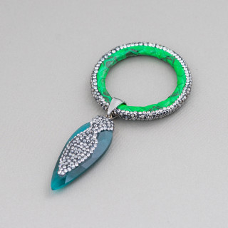 Componente Intramezzo Di SimilPelle Di Occhio Di Gatto E Marcasite Strass 45x90mm 1pz MOD3