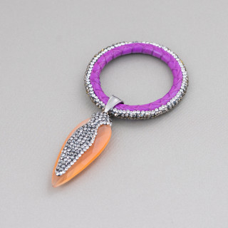 Intermediate Component Of Cat's Eye Simulated Leather And Marcasite Rhinestones 45x90mm 1pc MOD4