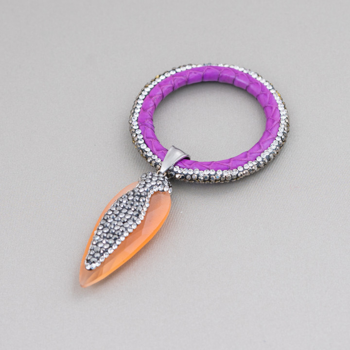 Componente Intramezzo Di SimilPelle Di Occhio Di Gatto E Marcasite Strass 45x90mm 1pz MOD4