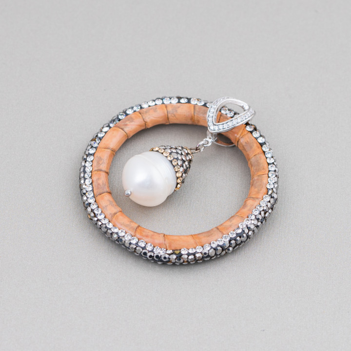 Component of Imitation Leather of River Pearls with Marcasite Rhinestones 45mm Beige