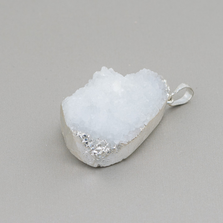 Pendentif Component Di Druzi Galvanisé 33x50mm 1pc Blanc et Rhodium