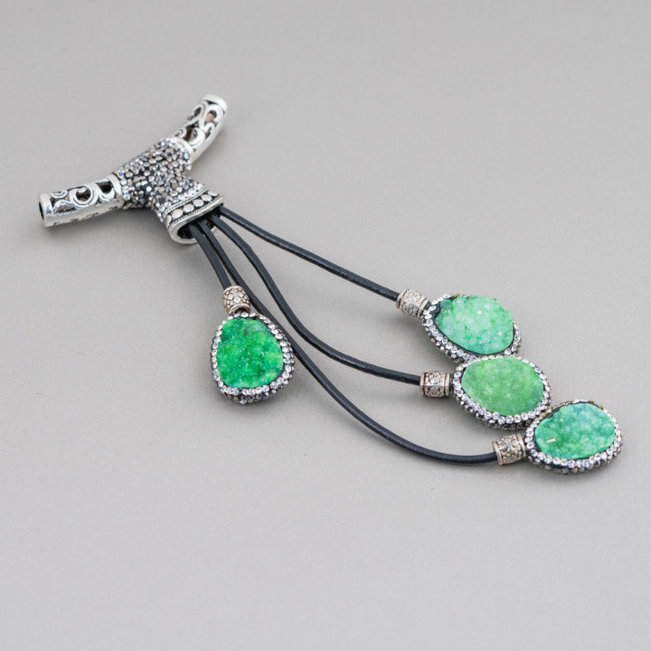 Composant pendentif marcassite strass avec perles de pierres précieuses 110mm MOD4