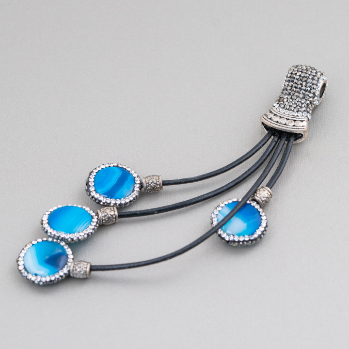 Componente Pendente Di Marcasite Strass Con Perline Di Pietre Dure 110mm 1pz MOD6