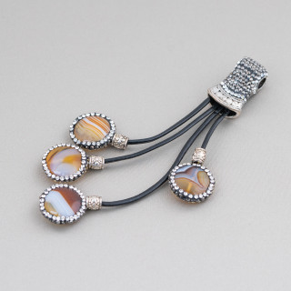 Componente Pendente Di Marcasite Strass Con Perline Di Pietre Dure 110mm 1pz MOD7