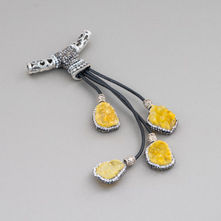 Componente Pendente Di Marcasite Strass Con Perline Di Pietre Dure 110mm 1pz MOD8