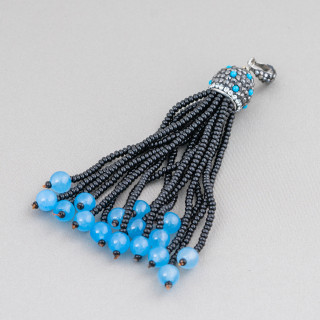 Marcasite Rhinestone Pendant Component With Cluster Semi-precious Stone Beads 95mm