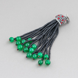 Componente Pendente Di Marcasite Strass Con Perline Di Pietre Dure A Grappolo 95mm 1pz MOD2