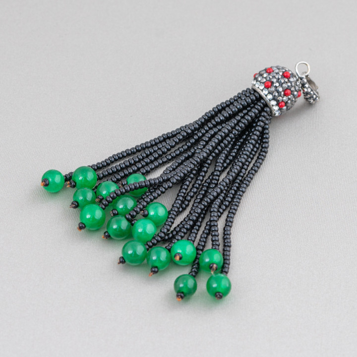 Marcasite Rhinestone Pendant Component With Cluster Semi-precious Stone Beads 95mm MOD2