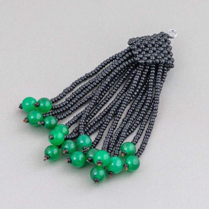 Componente Pendente Di Marcasite Strass Con Perline Di Pietre Dure A Grappolo 95mm 1pz MOD5