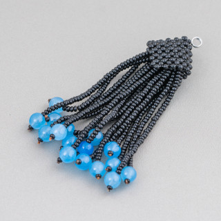 Composant pendentif marcassite strass avec perles de pierres précieuses en grappe 95 mm MOD8