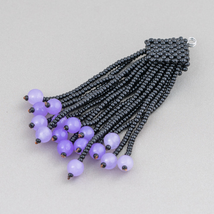 Marcasite Rhinestone Pendant Component With Cluster Semi-precious Stone Beads 95mm MOD9