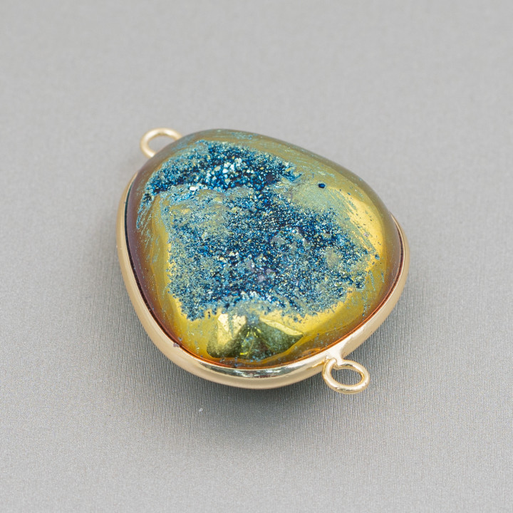 Componente Pietre Druzi AB Incastonato Con 2 Anellini Irregolare Misura Regolabile 20-35mm 1pz