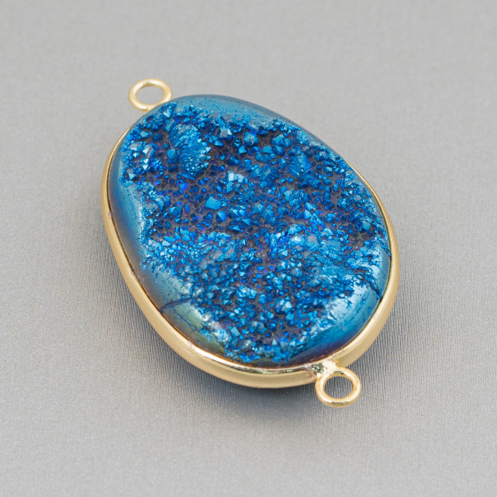 Componente Pietre Druzi AB Incastonato Con 2 Anellini Irregolare Misura Regolabile 20-35mm 1pz MOD4