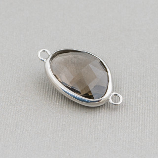 Connecteur Composant Laiton Avec Cristaux Incrustés Irrégulier Avec 2 Anneaux 13x18mm 10pcs Fumé 'Rhodium
