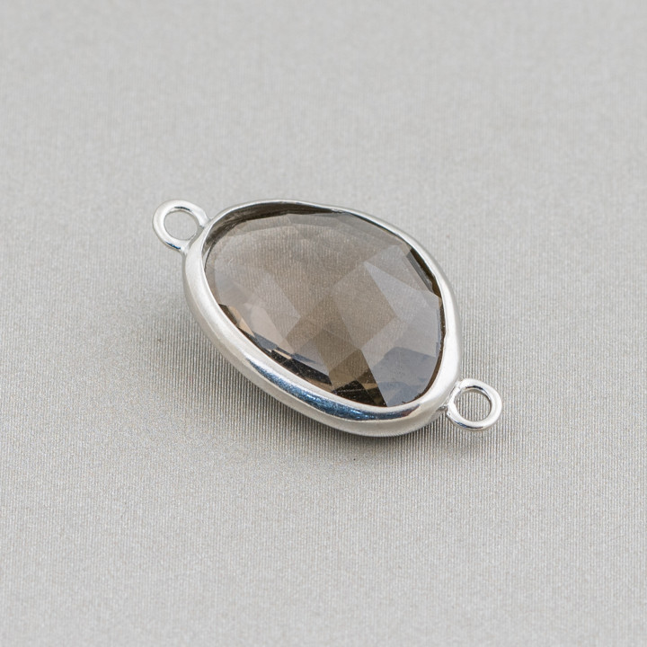 Brass Component Connector With Irregular Embedded Crystals With 2 Rings 13x18mm 10pcs Smoked Rhodium Plated