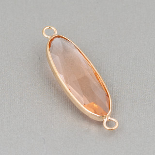 Messing-Komponentenverbinder mit Kristallen, oval, 11 x 38 mm, 10 Stück, goldener Champagner