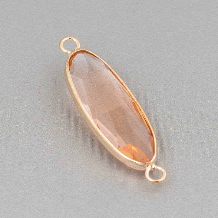 Conector de componente de latón con juego de cristales Oval 11x38mm 10pcs Golden Champagne