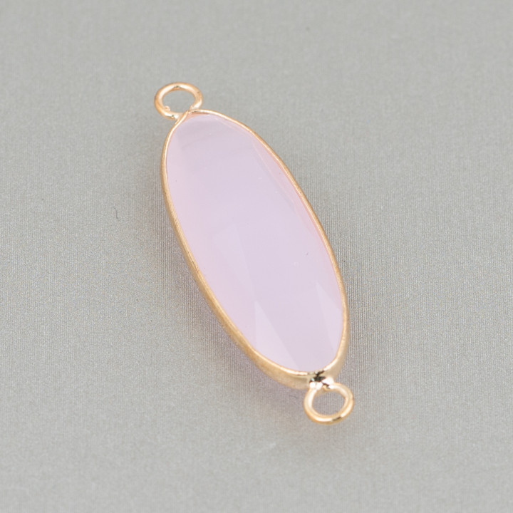 Messing-Komponentenverbinder mit eingebetteten Kristallen, oval, 11 x 38 mm, 10 Stück, goldene Rose