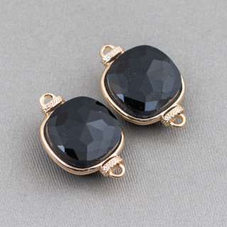 Brass Component Connector with Cat's Eye Crystals Set Square 14mm 10pcs Black