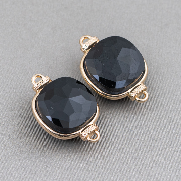 Brass Component Connector with Cat's Eye Crystals Set Square 14mm 10pcs Black