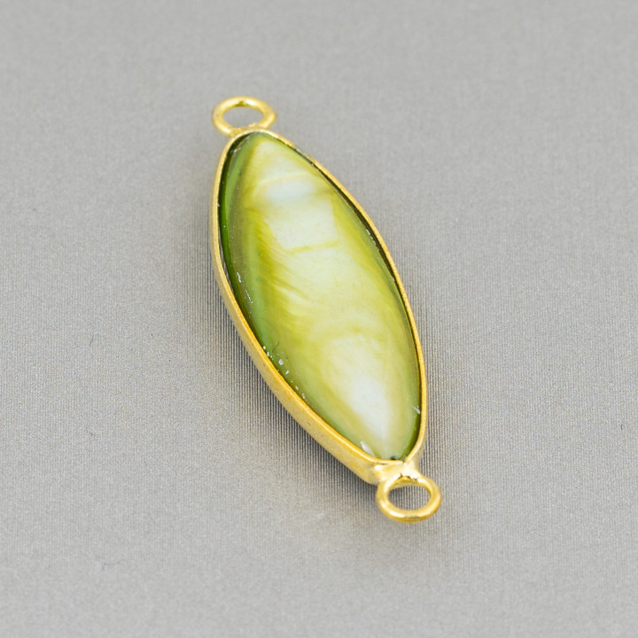 Brass Component Connector with Mother of Pearl Set Rice 10x38mm 10pcs Green and Golden