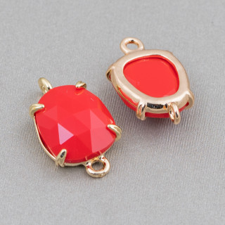 Brass Component Connector with Faceted Cat's Eye 11x17mm 16pcs Red