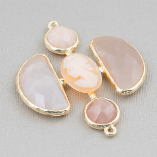 Brass Component Connector With Cross-Set Stones With Cameo And 2 Rings 36x43mm 1pc